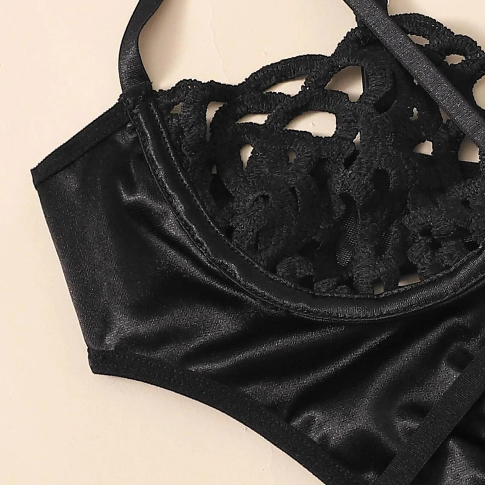 

New Women Lace Lingerie Underwear Mini Bodysuit Jumpsuit Sleepwear Embroidery G-String + Seamless Bra Backless Wire Free #502#