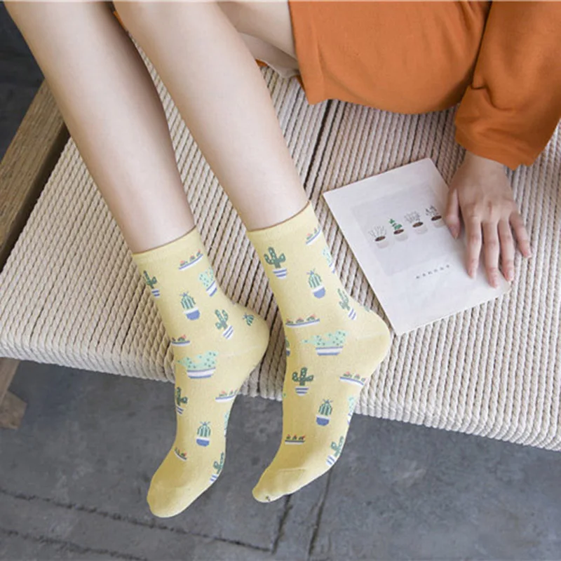 Мягкие хлопковые женские носки забавные короткие Носки с рисунком растений и