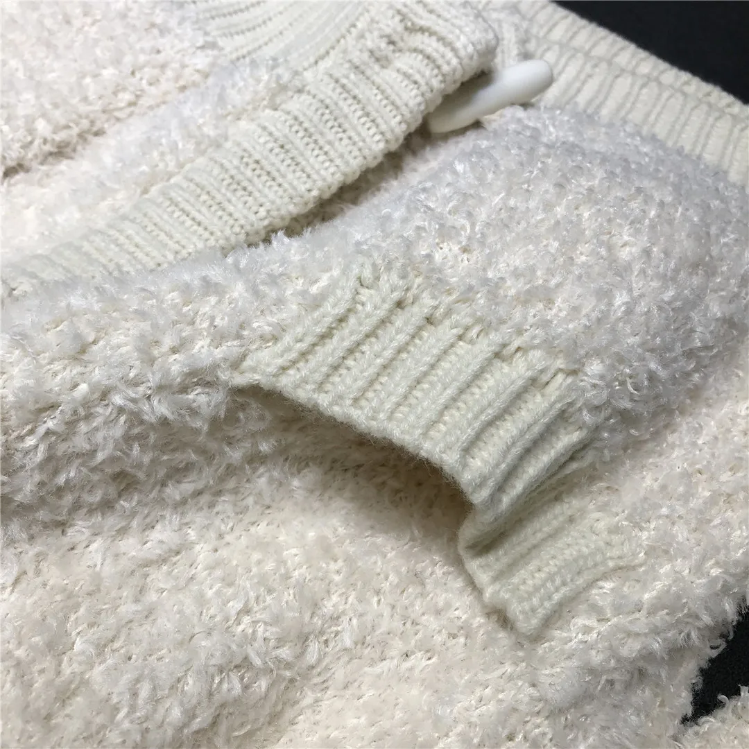 

Women's big pocket design knit sweater fluffy loose hooded sweater jacket women thick plus size warm cardigan sweater