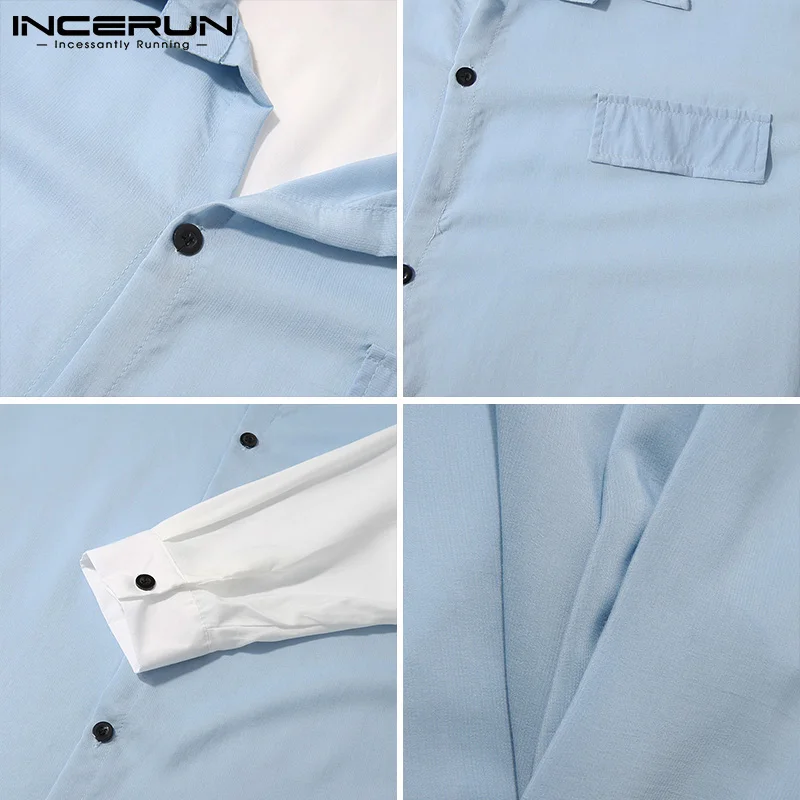 

Fashion Patchwork Men Shirt Brand Lapel Long Sleeve Button Streetwear Casual Camisas 2021 Korean Loose Tops Men Clothing INCERUN