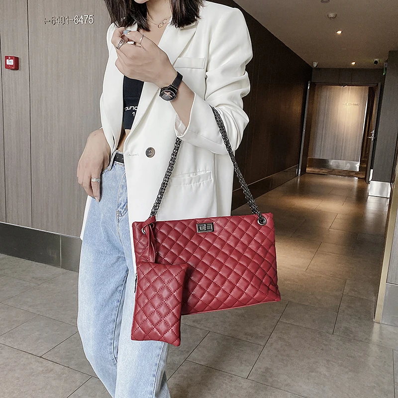 

Fashion PU leather solid color large capacity women's chain shoulder bag luxury brand handbags bags for women 2021 sac a main