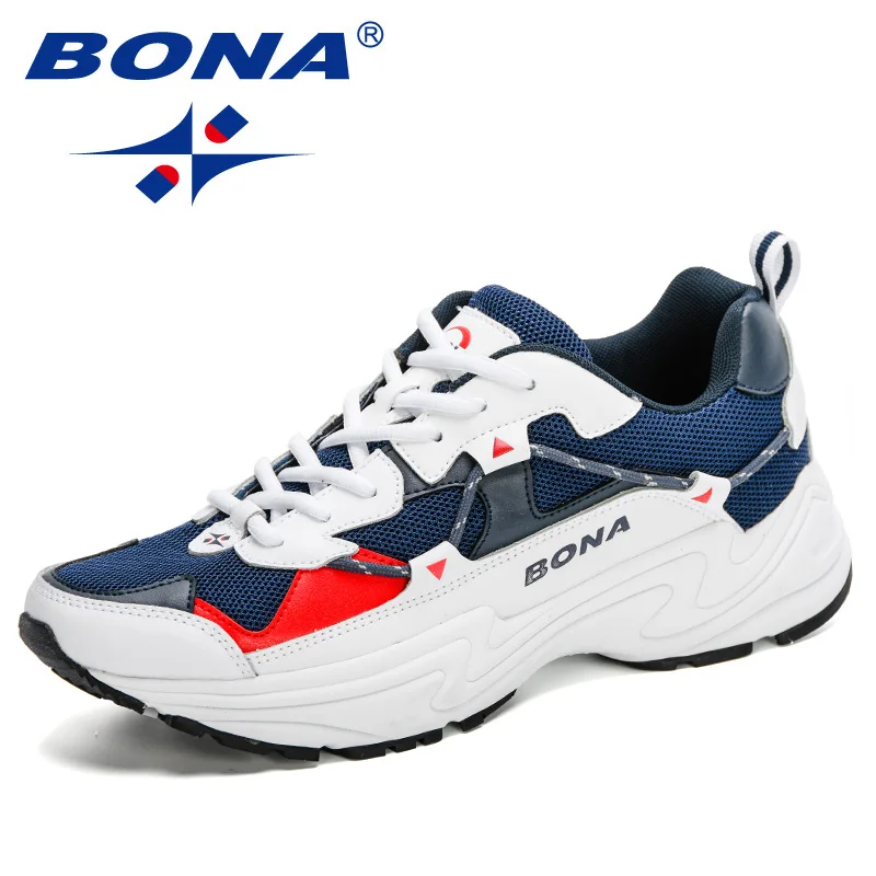 Кроссовки BONA мужские кожаные для бега дизайнерские стильные Молодежные