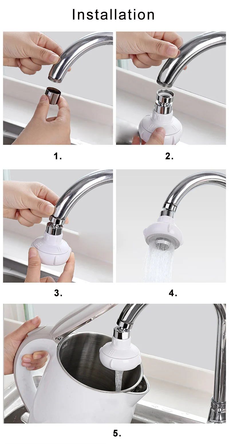 2 Modes Pressurized Faucet Aerator Stainless Steel ABS Water Tap Filter 360 Degrees Rotation Splash-proof Faucets Extender