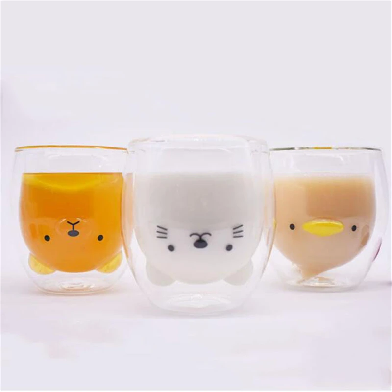 Стеклянная креативная прозрачная кружка с двойными стенками мультяшный медведь