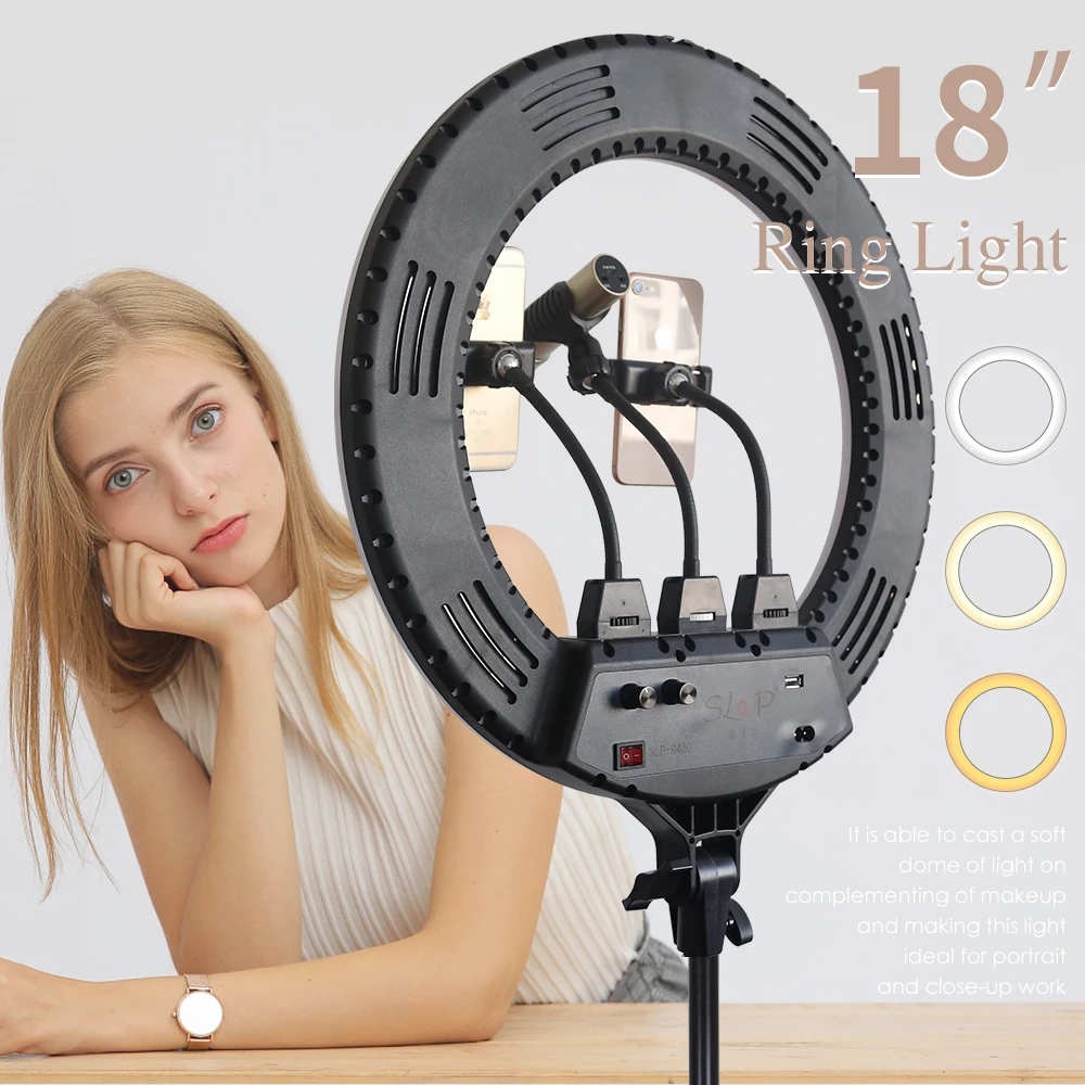 

SLOJP 18 inch Led Ring Light Kit with Tripod,Ring Fill Light for Makeup Youtube,TikTok,photographic lighting (R480)