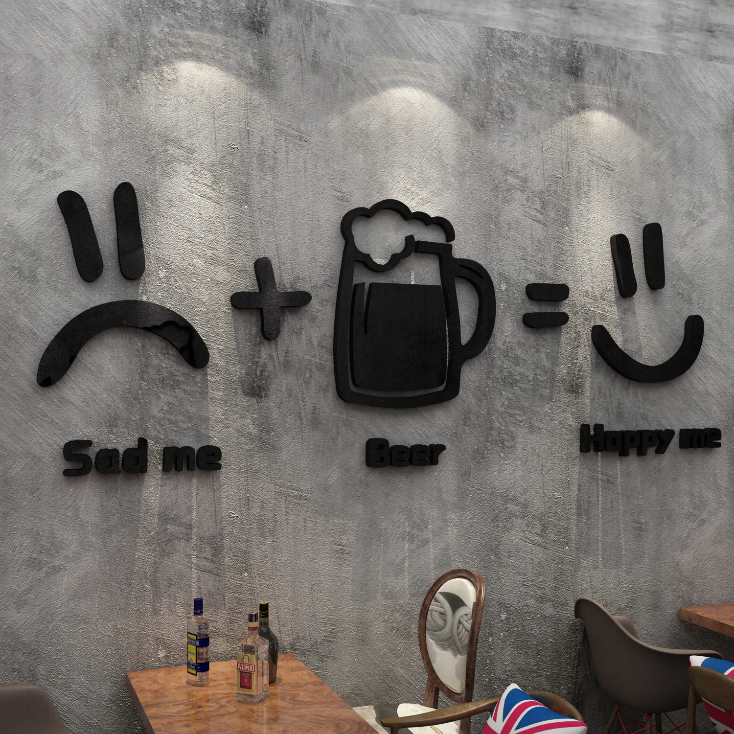 

Bar Decoration Wall Stickers Hot Pot Restaurant Roast Meat Shop Background Wall Decals Creative Stickers Beer Bar Smiley Mural