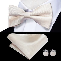 lh 506 hi tie 100 silk bow ties for men neckwear bowtie pocket square cufflinks set cream white ivory white wedding mens bowtie