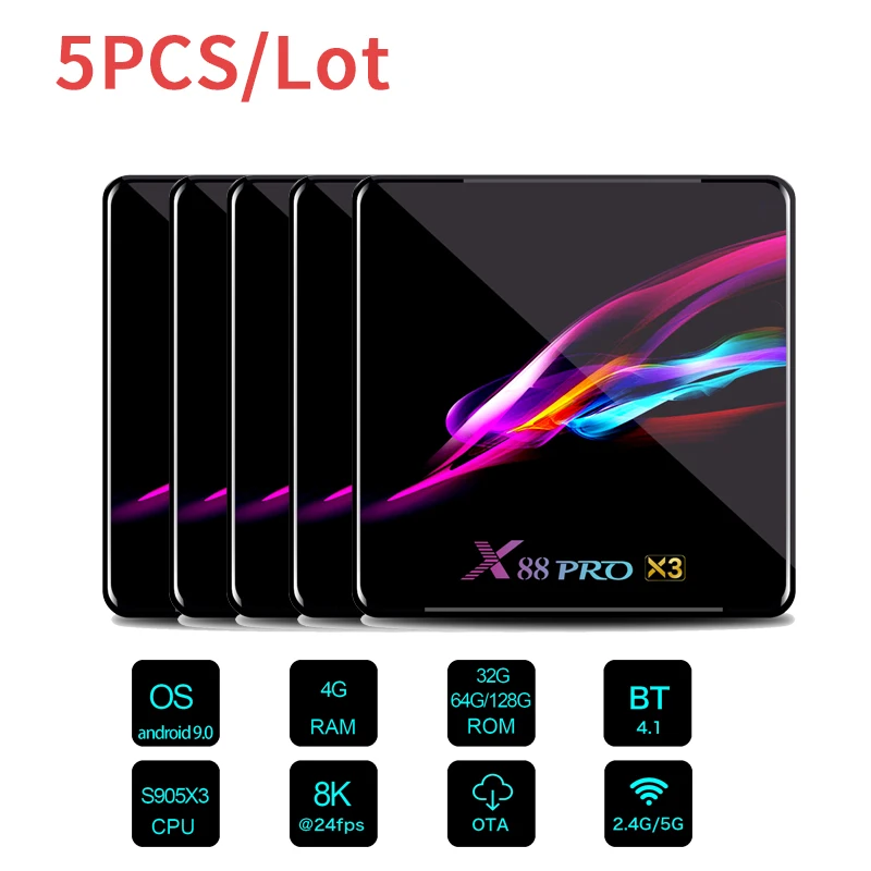 5 шт Смарт ТВ коробка x88 pro x3 Android 9 0 8K 2 4G/5G Wifi BT4.1 Google медиаплеер бесплатное