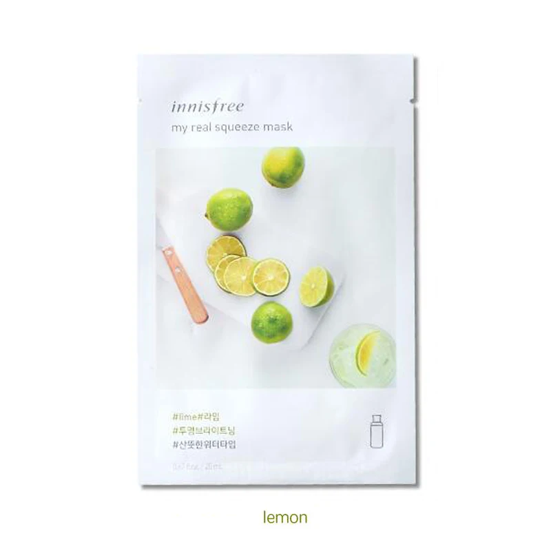 lemon Innisfree It's Real Squeeze Mask увлажняющая маска с контролем жирности, Антивозрастная гладкая кожа, Корейская косметическая маска для лица - Цвет: lemon