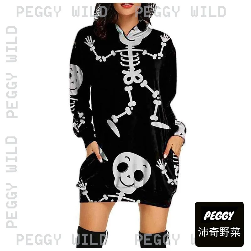 

2021 Autumn and Winter European and American Women's Printed Sweater Plus Size Plus Long Size Hooded Long-sleeved Ladies Sweater
