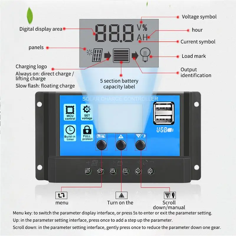 Автоматический контроллер заряда солнечной батареи 10 А 30 режимы 12 В 24 PWM LCD