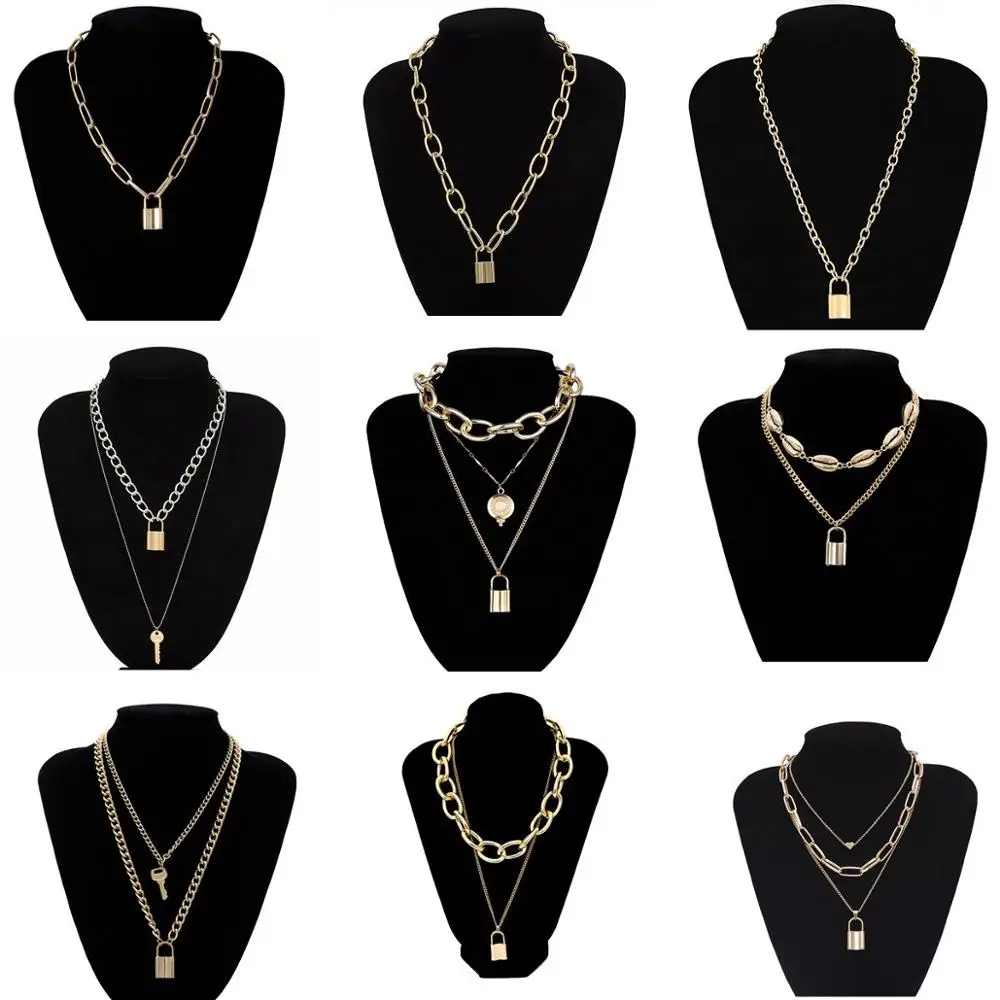 Цепочка с подвеской в виде висячего замка женская двухслойная цепь стиле панк 90-х