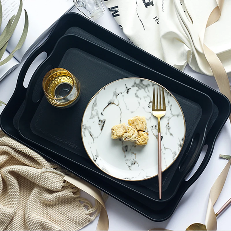 

ï¼ˆSmallï¼‰Ceramic Binaural serving platter Rectangular with double Handle Breakfast tray Plates for food heat insulation