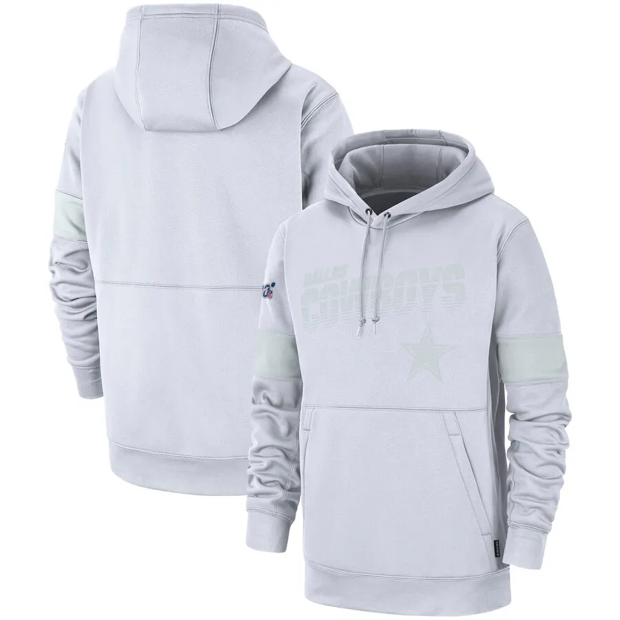 

Men Dallas 100th Sideline Platinum Cowboys White Therma Pullover Hoodie