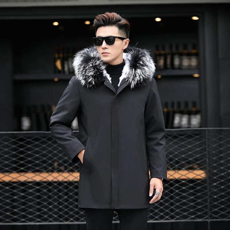 

2021 Winter Hooded Warm Fur Coat Men's Mink Fur Liner Jacket Male Real Fox Fur Collar Coats Long Fur Parkas Abrigo Hombre SQQ912