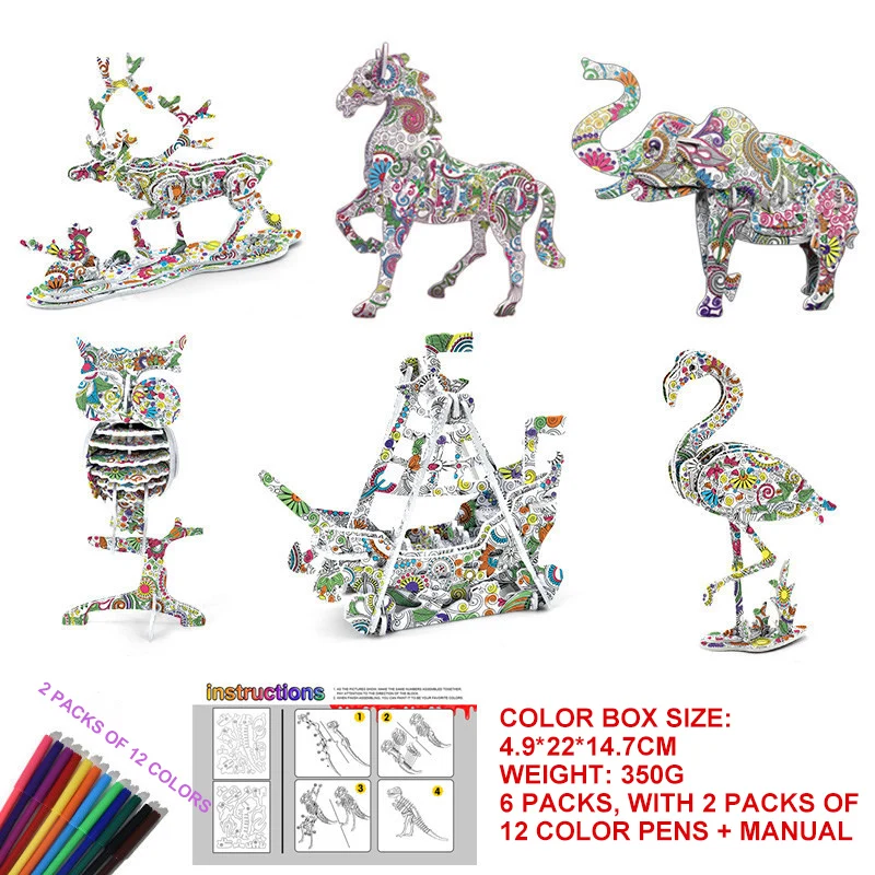 

3D Jigsaw Puzzle Children DIY Handmade Graffiti Puzzle Animal Aircraft Building Three Dimensional Drawing Early Education Toys