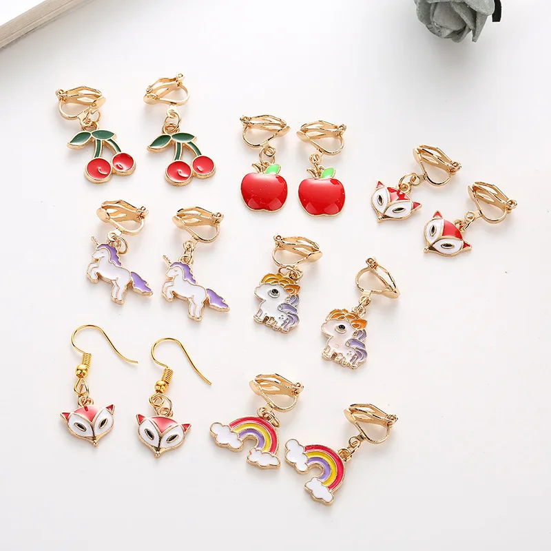 Модные ювелирные изделия милые Мультяшные животные фрукты детские серьги-клипсы