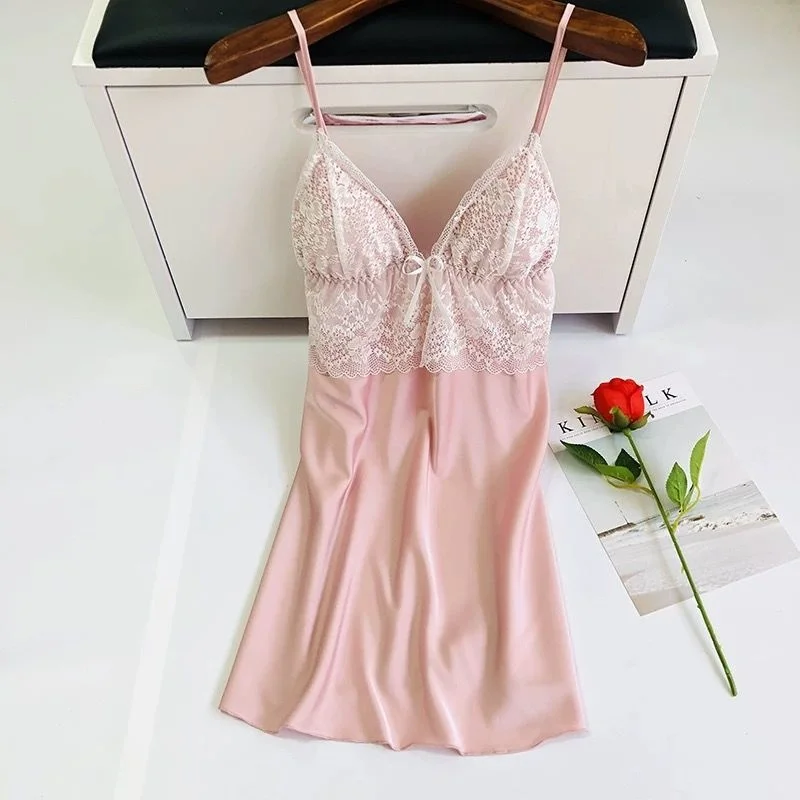 

Pajamas female Xia Bingsi sexy nightdress with bra lace suspender skirt small chest gathered suspender shorts two-piece suit