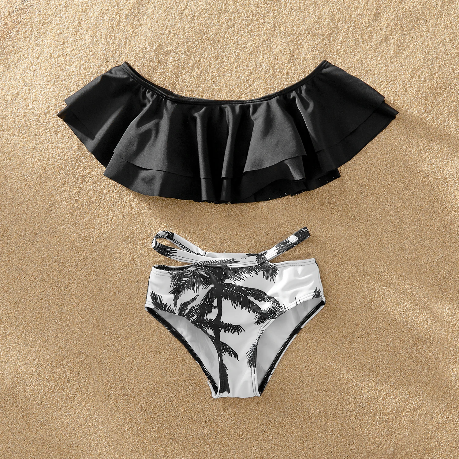 

PatPat 2021 New Summer Off-shoulder Flounce Coconut Tree Print Matching Swimsuits Family Look Children's Clothing