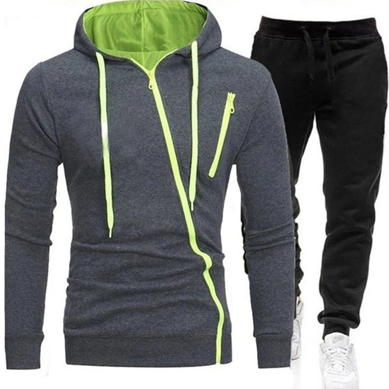 

Fall Men's Sportswear 2 Pieces Hooded + Pants Sports Suit Men's Zipper Hooded Sports Shirt Men's Sports Suit M-3Xl