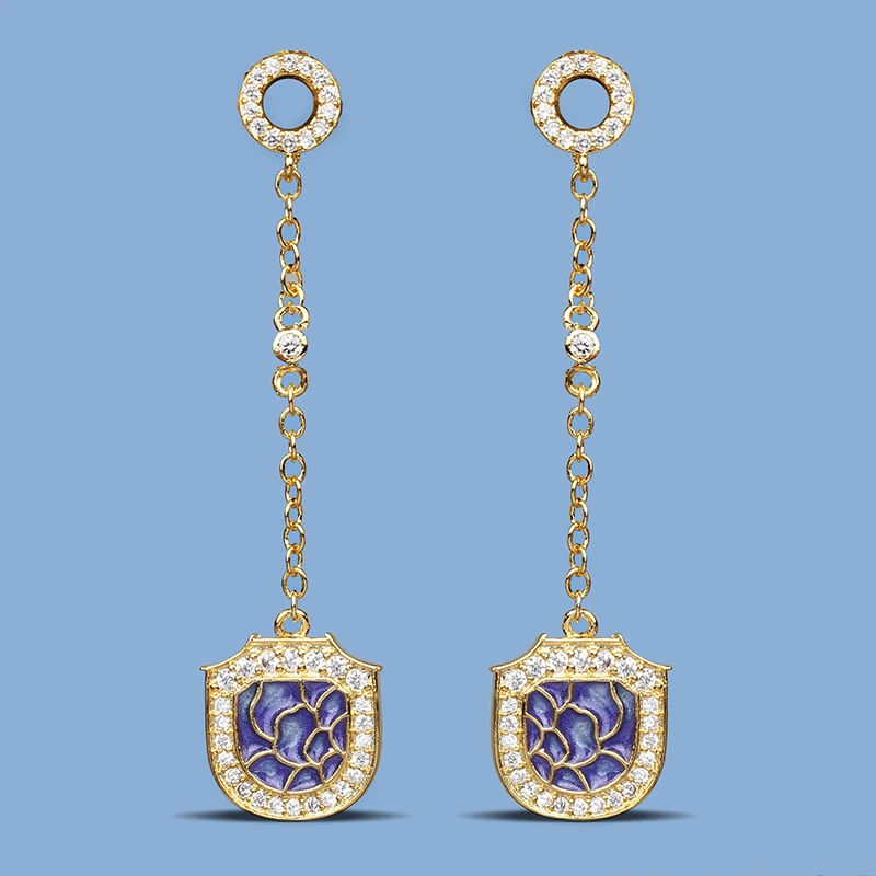 

Женские длинные серьги с кисточками, синие, фиолетовые, геометрические, 2021 блестящие циркониевые украшения ручной работы, эпоксидные украш...