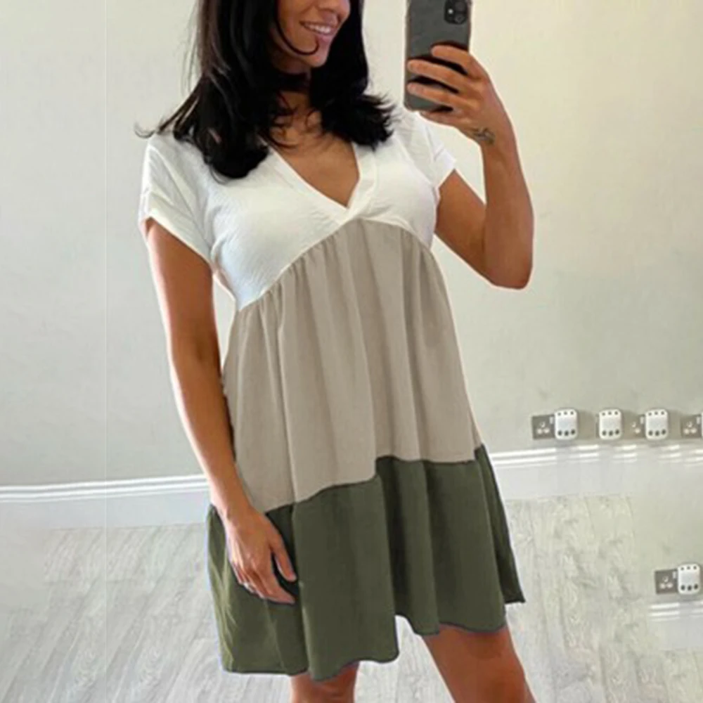 

Sexy V-neck Loose Summer Dress Casual Women Short Sleeve Oversize Hem Woman Dress Fashion Sundress Beach Dresses 2021 Robe Femme
