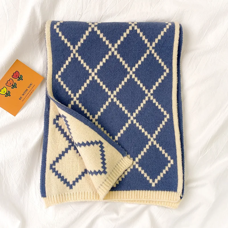 

Knitted Scarf for Women 2020 Autumn and Winter New Plaid Double-sided Cashmere Pashmina Female Warm Scarves Long Thick Stoles