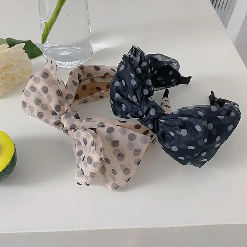 

Mesh Yarn Chiffon Big Dot Bowknot Headbands Hair Accessories Double Layer Bow Cross Knot Hairband Boutique Head Hoop Headwear