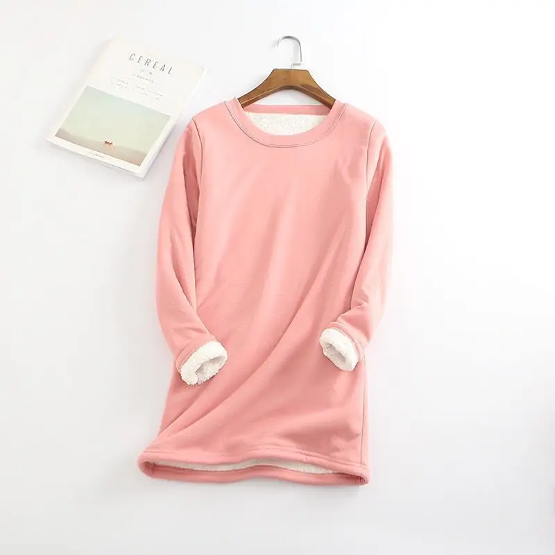 

Women Fleece Lined Bottoming Shirt T-Shirt Long Sleeve Mid-Length Thick Plus Size Slim Warm Top BMF88