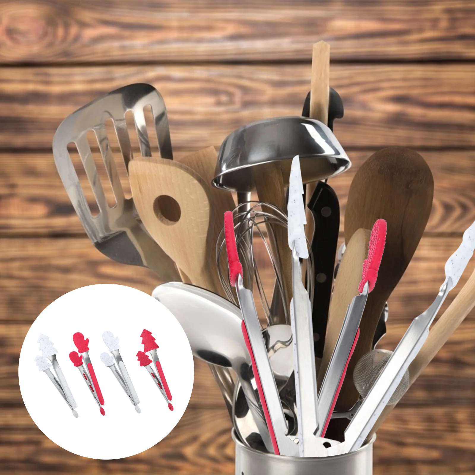 

4pcs Christmas Themed Kitchen Food Tongs Picnic Serving Clips Kitchen Utnesils