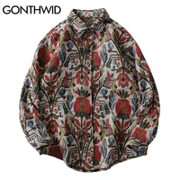 gonthwid southwestern aztec tribal indian button shirts streetwear hip hop casual flowers patterned long sleeve shirt coats tops