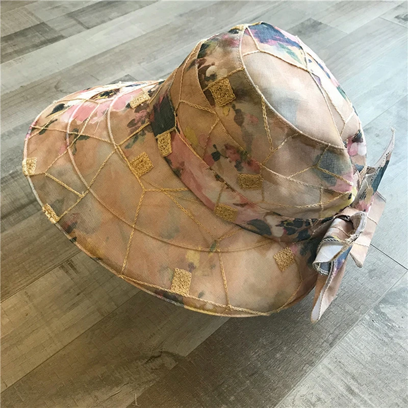 

Women Printing Bow Casual Beach Hat Tide Summer Outdoor Sunhat Visor Ladies Cap Korean Women's Wide Brim Hat Femem