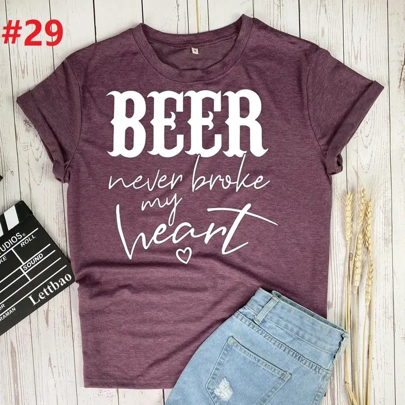 

Summer Women Faith Tshirt Beer Never Broke My Heart Tees Tops Christian Shirt Women Fashion Tshirt Graphic Tees Women