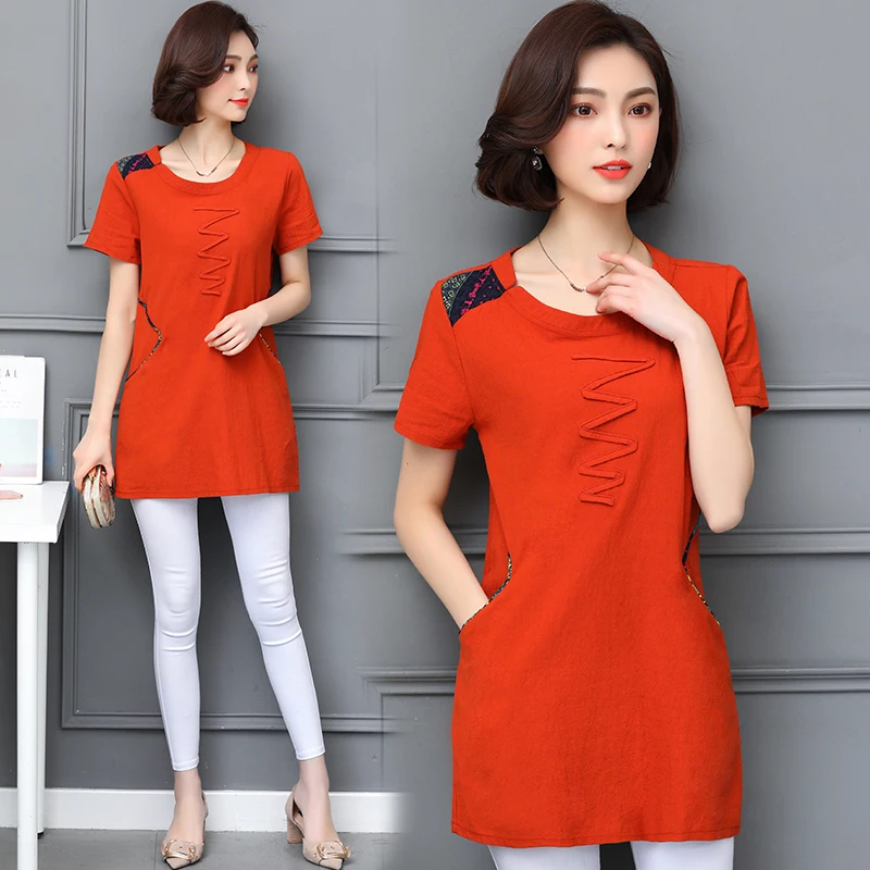 Футболка женская хлопковая с коротким рукавом и цветочным принтом большого