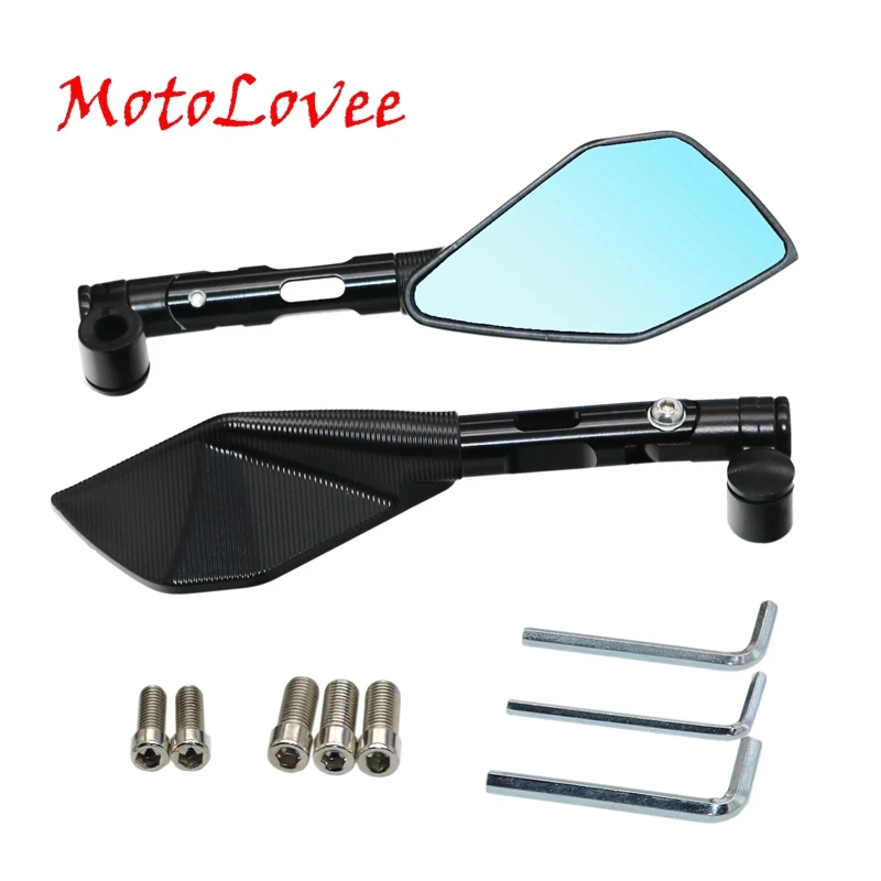 

MotoLovee Universal CNC Aluminum Motorcycle Handlebar Rear View Mirrors Blue Anti-glare Mirror for Honda Suzuki Scooter ktm