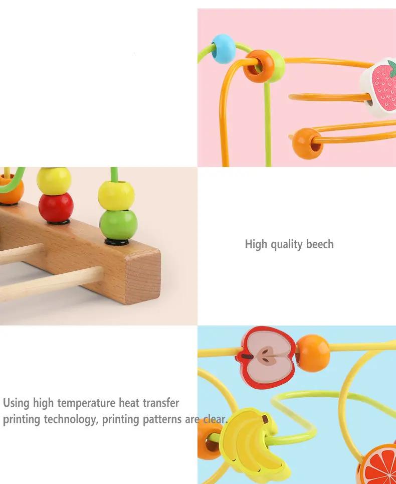 

Wood Fruit Block Beads Sliding Round Orbital Game Children Wooden Toy Daycare Kindergarten Supplies Montessori Toddler Toys Gift