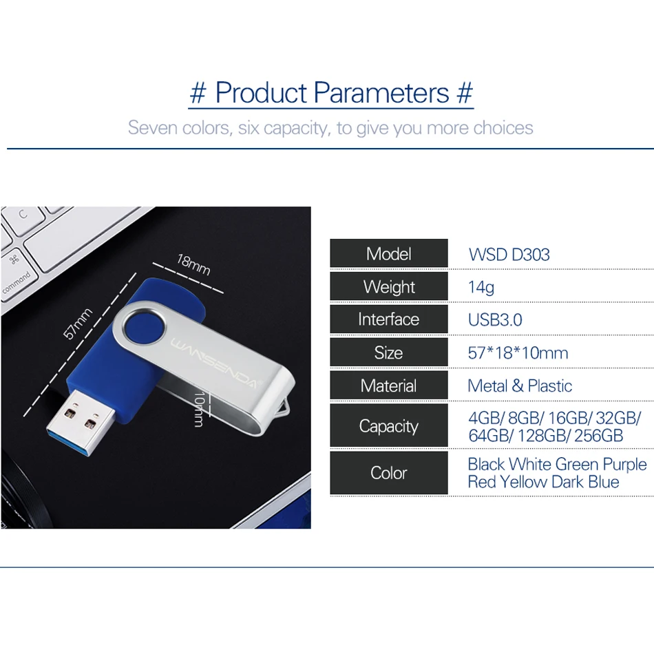 USB флеш накопитель WANSENDA Вращающаяся ручка 32 Гб 64 ГБ Usb флешка 3 0 16 128 256 карта памяти