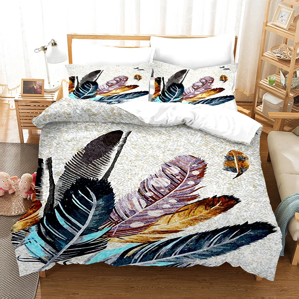 

2020 Fashion Bedding Set 2/3pcs 9 Patterns 3d Digital Feathers Printing Duvet Cover Sets 1Quilt Cover + 1/2 Pillowcases US/EU/AU