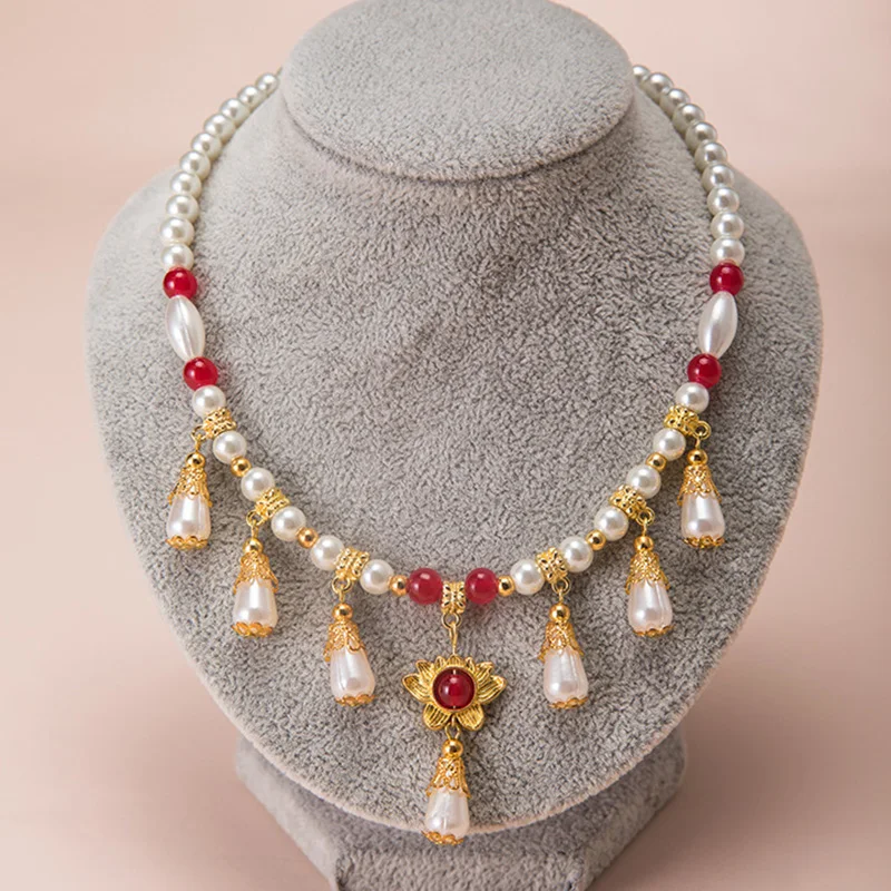 

Hanfu Costume Collar Retro Pearl Flow Beads Tang Feng Necklace Women Man Gift