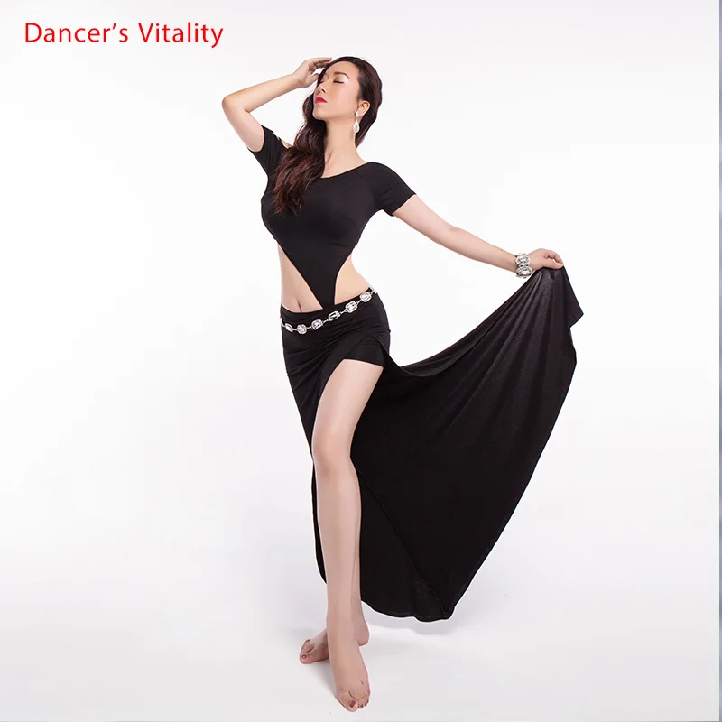 Одежда для танца живота трико топ с разрезом длинная юбка 2 предмета костюм халат
