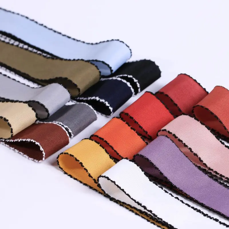 DIY бант из ленты хлопковая атласная тесьма с черной стороной для детей 3 7 10 16 25 40 мм