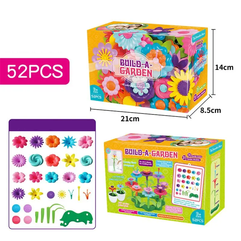 

50LE Flower Garden Building Toys - Build a Bouquet Floral Arrangement Playset for Toddlers and Kids Age 3, 4, 5, 6 Year Old G