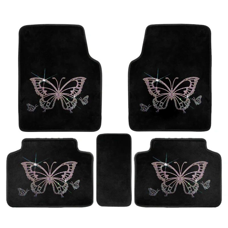 

fashion cartoon butterfly diamond waterproof anti slip car floor mats girls women universal car foot mats