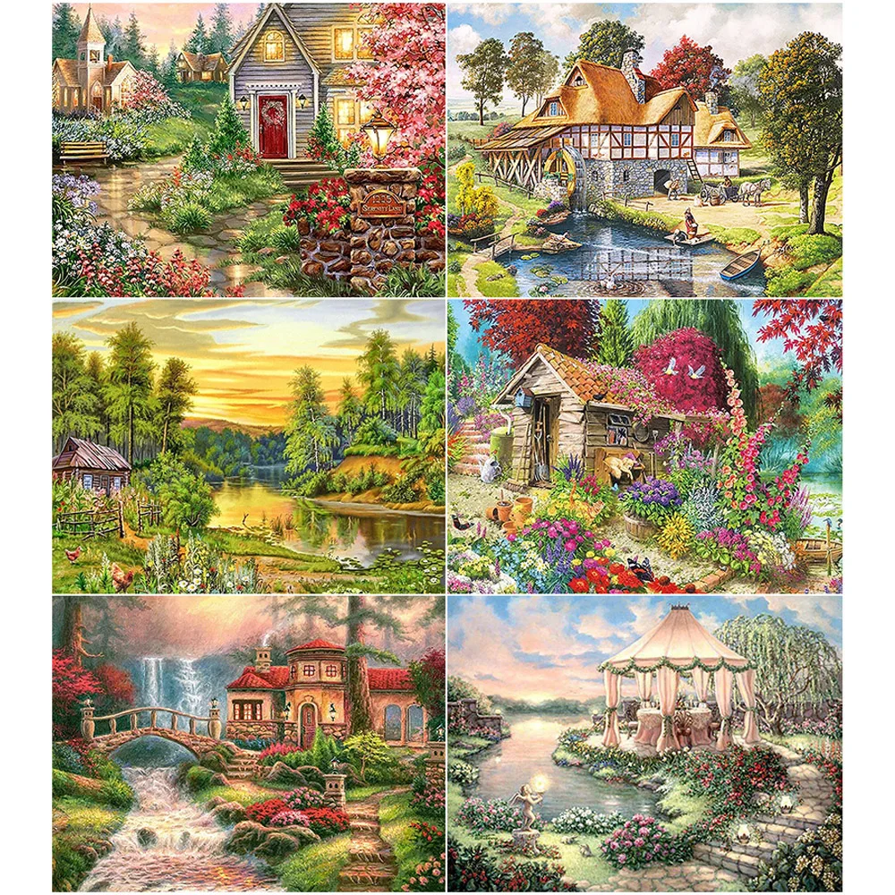 5D алмазная картина квадратный пейзаж вышивка крестиком Приморский дом домашнее