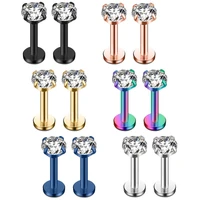 16g 2mm 3mm 4mm clear cubic zirconia labret monroe lip ring tragus helix earring stud barbell piercing jewelry bar length