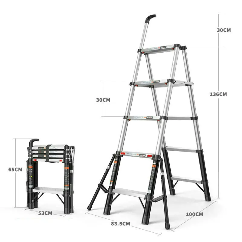 1.66M Aluminum alloy multifunctional anti-tilting telescopic ladder folding herringbone ladder reinforced engineering ladder