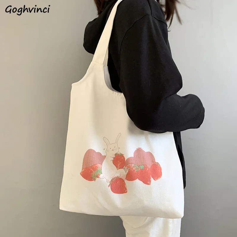 

Shopping Bags Women Canvas Cartoon Printed Leisure Harajuku Kawaii Students New Trendy Ins Eco Foldable Portable Female Shopper