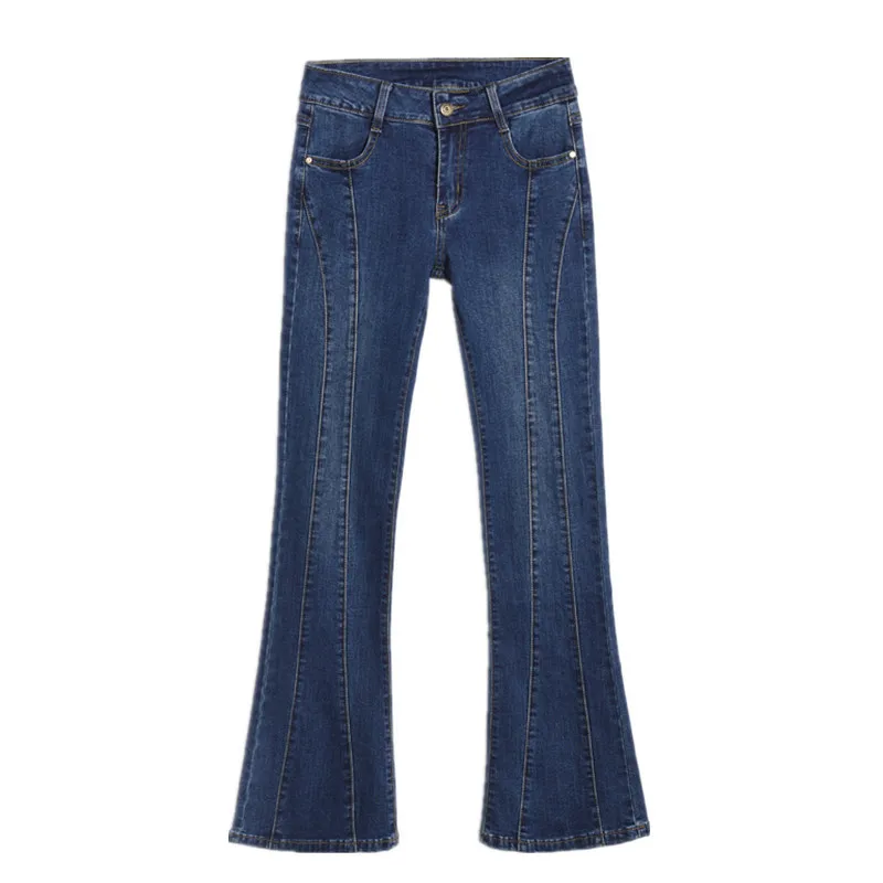 

New High Quality Splicing Elastic Micro Flare Jeans Women Super Large Long Full Length Flare Pants Plus Size 26-33 34 36 38 40