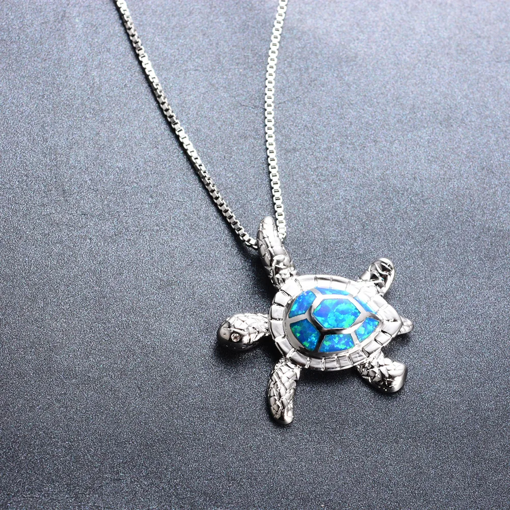 

S925 Sterling Silver Animal Pendant Necklace for Women Lovely Opal Turtle Necklace Box Chain Birthday Party Jewelry Gift