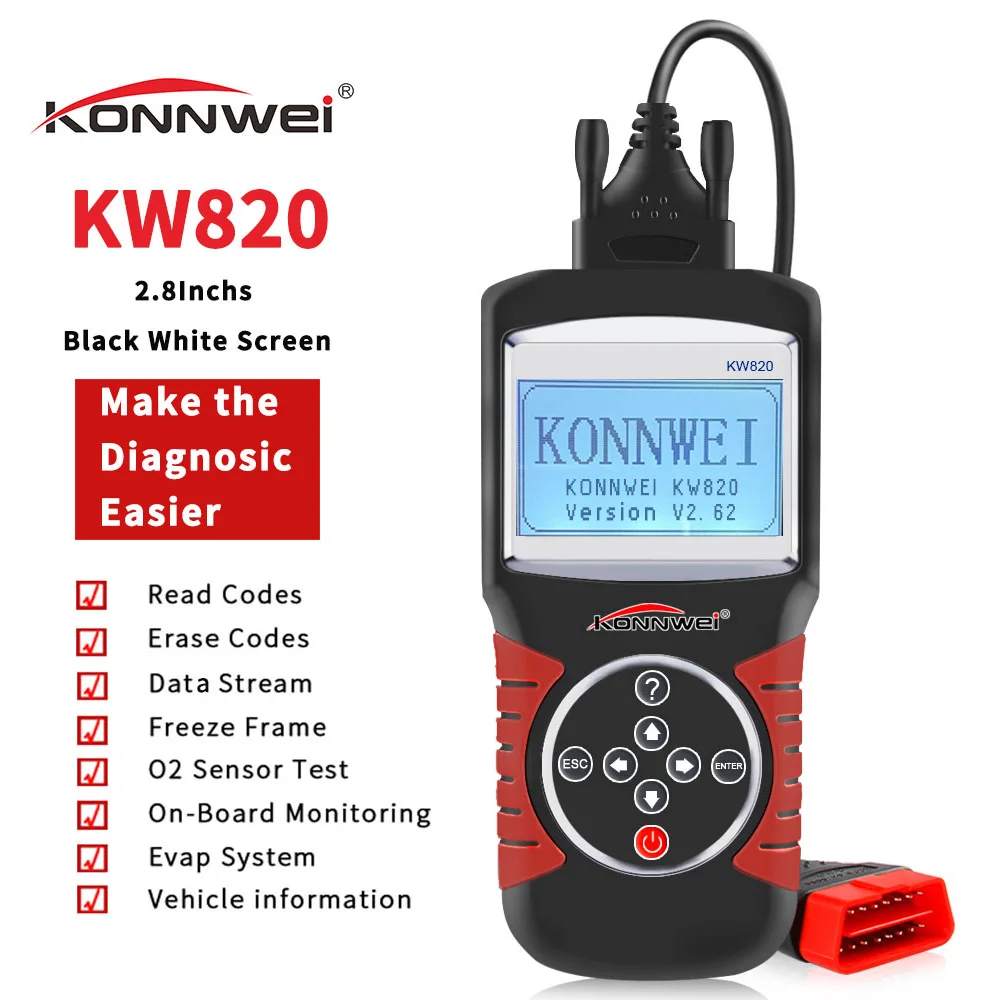 KONNWEI KW820 Авто EOBD OBD2 OBDII сканер диагностический инструмент двигатель код ошибки читатель автомобильный диагностический сканер инструмент
